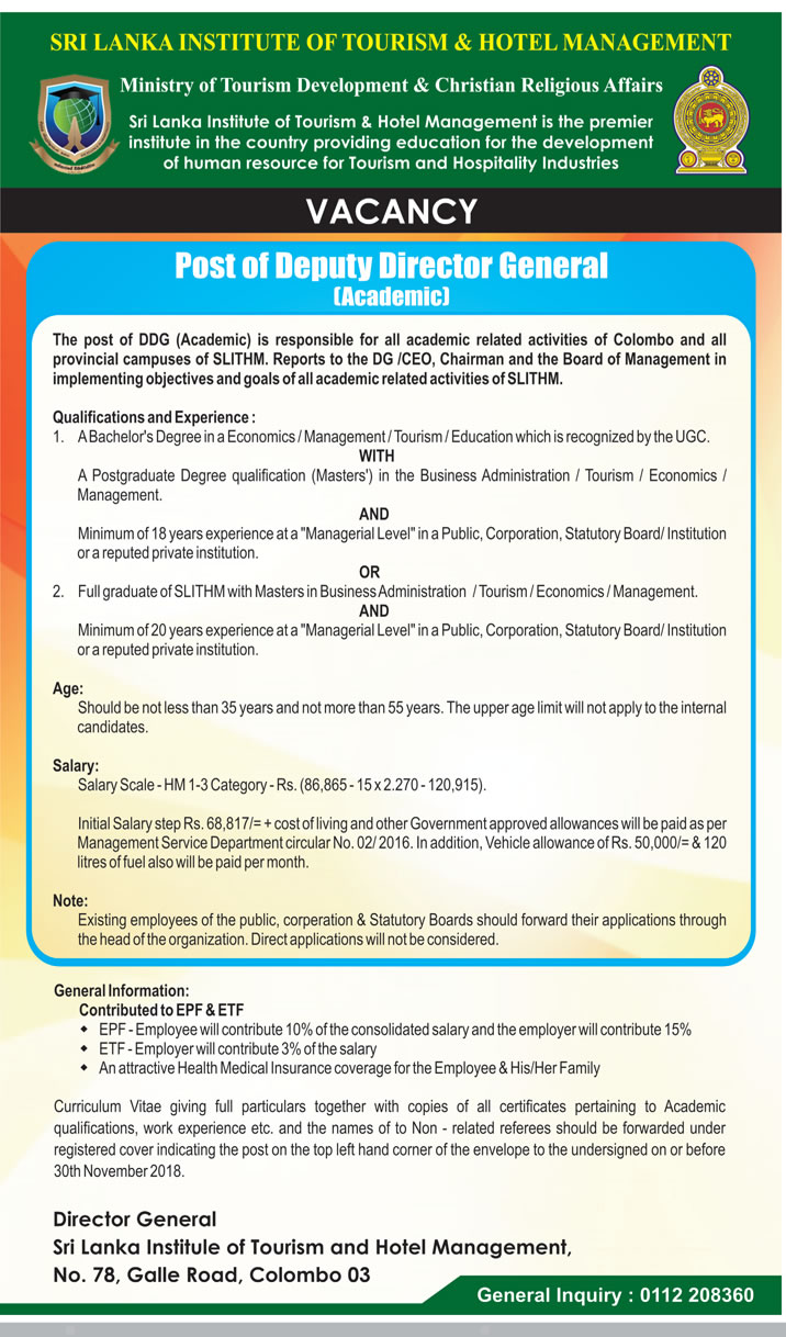 Deputy Director General (Academic) - Sri Lanka Institute of Tourism & Hotel Management